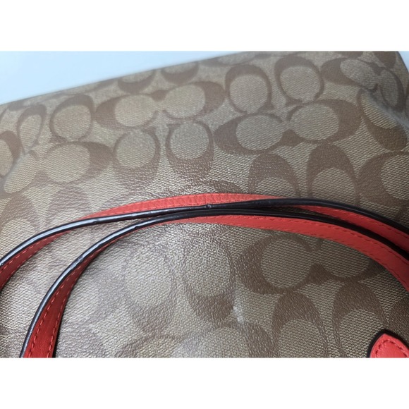 COACH Brown Signature Canvas Orange Leather Satchel Tote Shoulder Bag F58292 - Picture 13 of 15